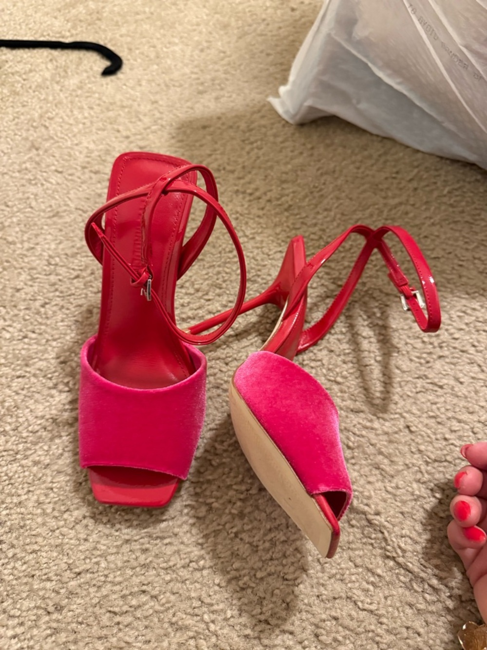 NWOT Steve Madden Pink Velvet Open-Toe Ankle-Strap Heels